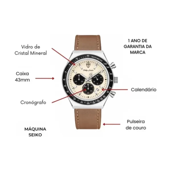 Phillip London Leather Silver Brown 43mm